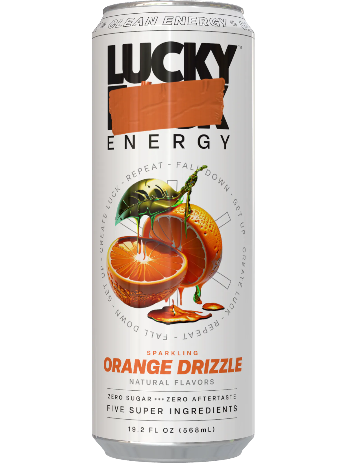 Can with label rendering of Orange Drizzle